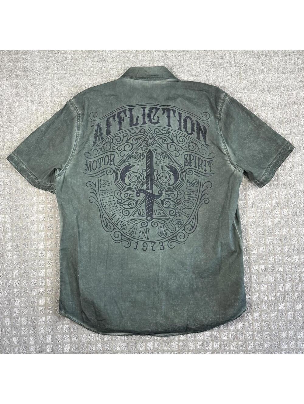 Affliction Motor Spirit Button Up Shirt XL Green